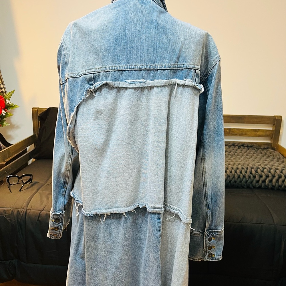 Vintage Free People Denim Frayed Hem Duster - Picture 8 of 9